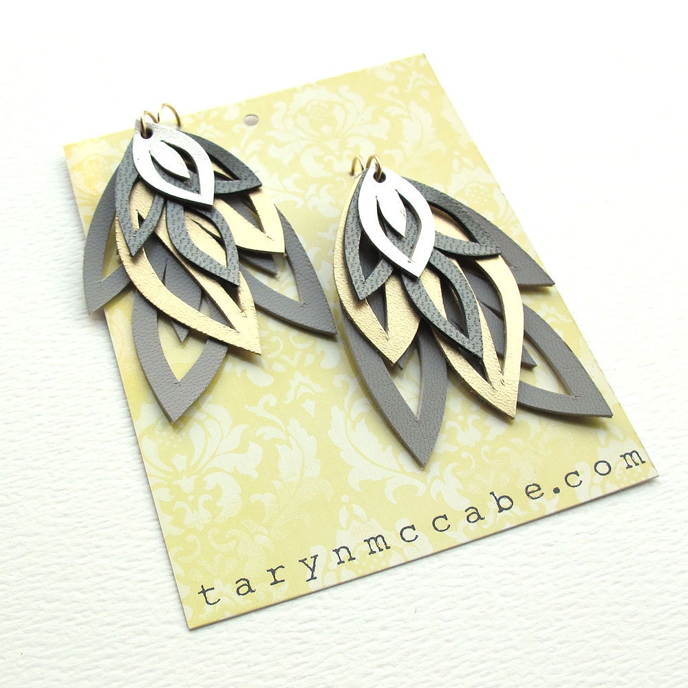 Leather Earrings in Neutral Metallic Colors