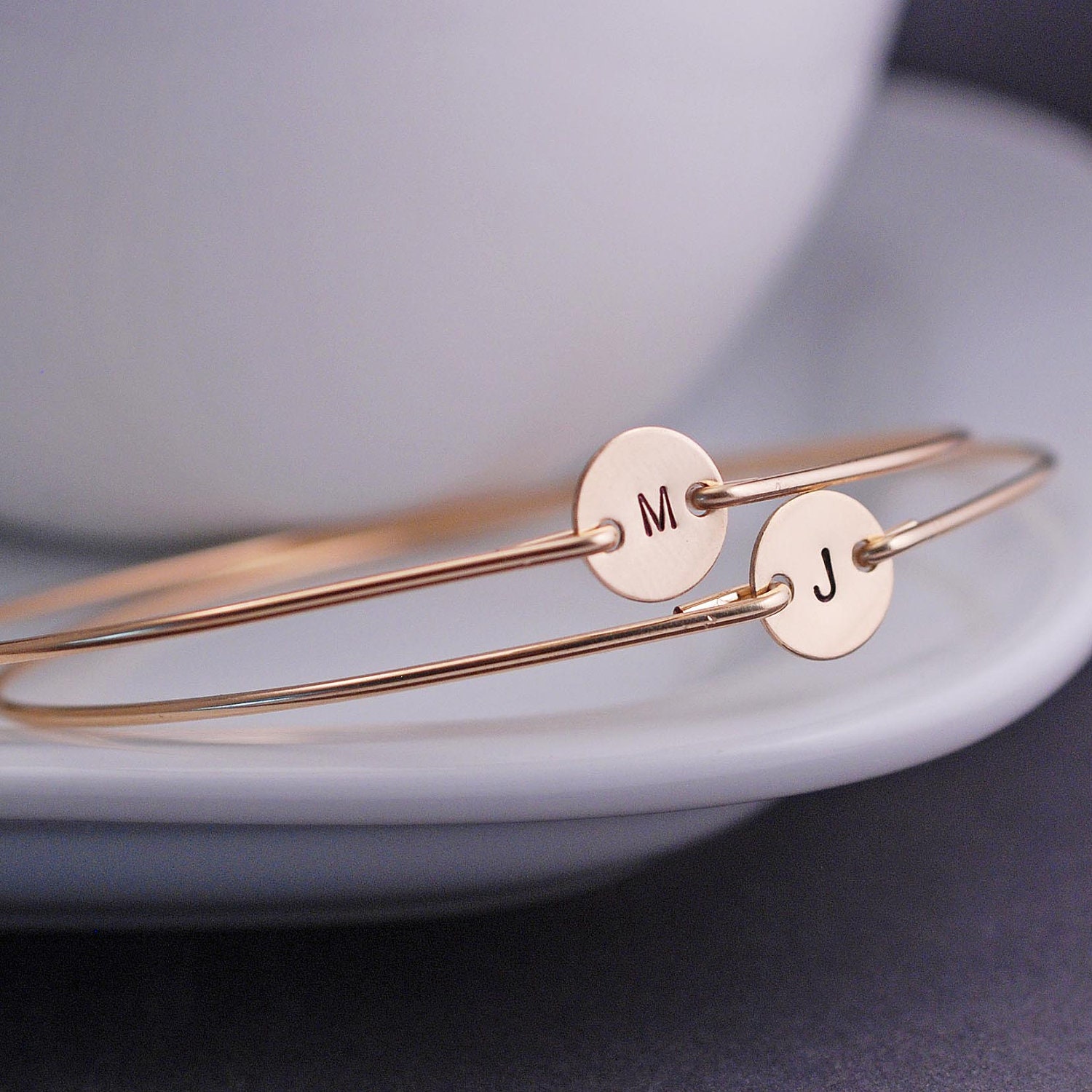 Personalized Gift for Mom, TWO Mother's Jewelry, Personalized Jewelry, Gold Initial Bangle Bracelets