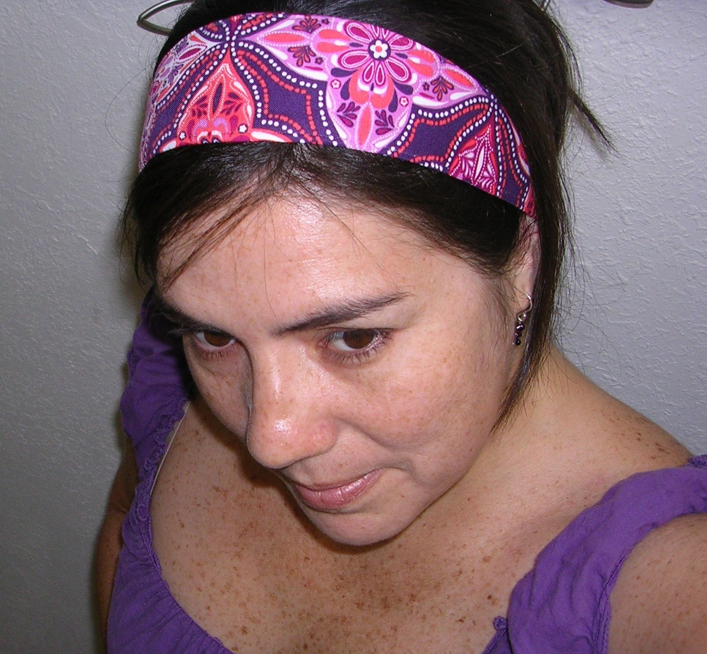 Headband Retro Flowers in Plum reversible women hairband
