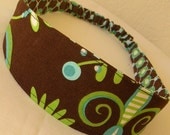 Headband  Whimsy Doozie Flower Doodle Chocolate reversible women hairband