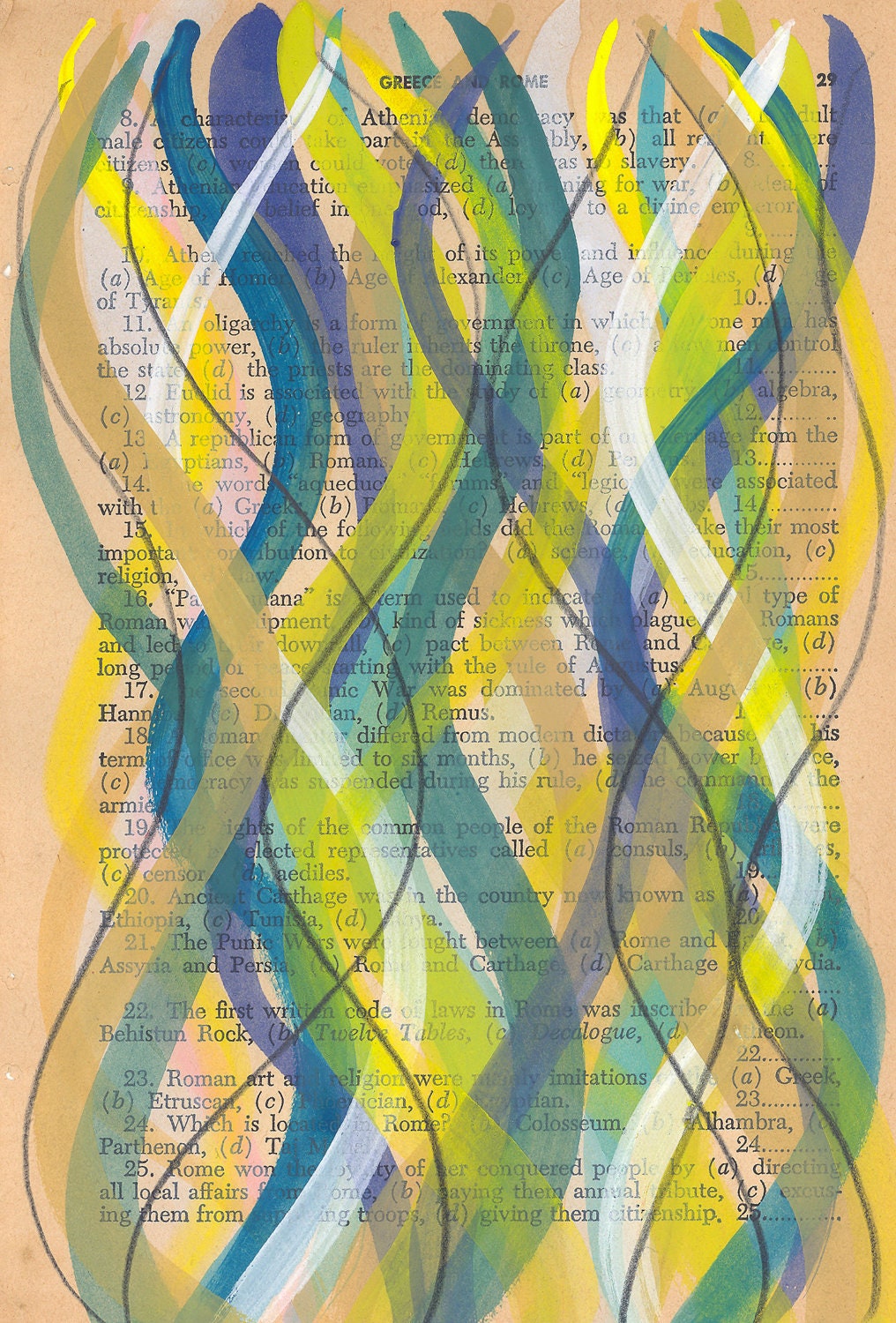 Ribbons - Original Painting on Antique Book Paper