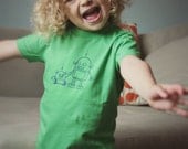Robot Toddler Tee, Navy on Green, in 2T or 4T