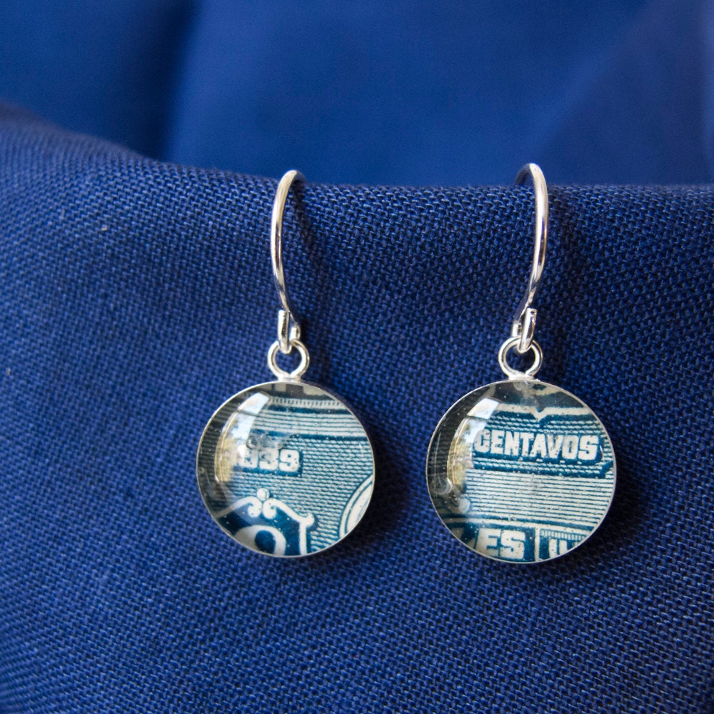 Bolivian Postage Stamp Drop Earrings
