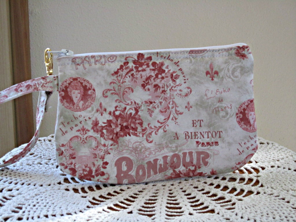 Shabby Clutch Wristlet Zipper Gadget Pouch Purse Chic Bonjour
