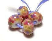 Handmade Lampwork Glass Beads in Multicolors on Soft Yellow - Sunny Blossoms set of 4