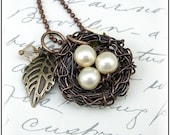 Wire Wrapped Bird Nest With Faux Pearl Eggs