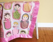 Matryoshka DOLL minky blanket by PETUNIAS - minky fabric satin edge newborn gift stroller photo prop shower gift soft modern car seat cover