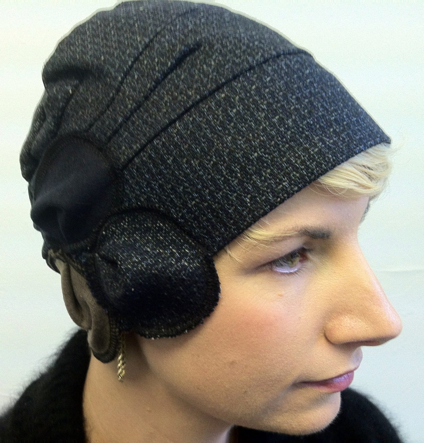 Wool cloche - tweed navy