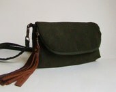 Forest Suede 3-in-1 Bag, small suede cross-body bag, clutch, or large wallet with removeable strap, ready to ship