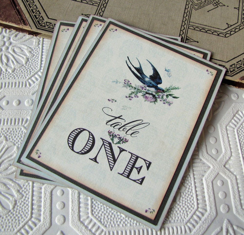Wedding Table Numbers- Vintage Barn Swallow and Roses