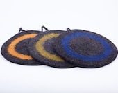 Bullseye Trivet - Potholder - Felted Wool - Charcoal and Night Blue