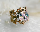 Filigree Ring with Dichroic Fused Glass Stone R008
