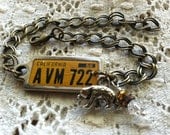 California Road Trip Bracelet with Vintage Mini License Plate, Bear and Bead Charms - 1956 -AVM 722