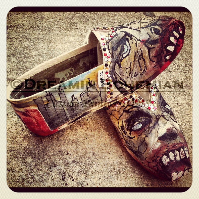 Zombies painted on YOUR TOMS Walking Dead Halloween zombie scary ghouls bling