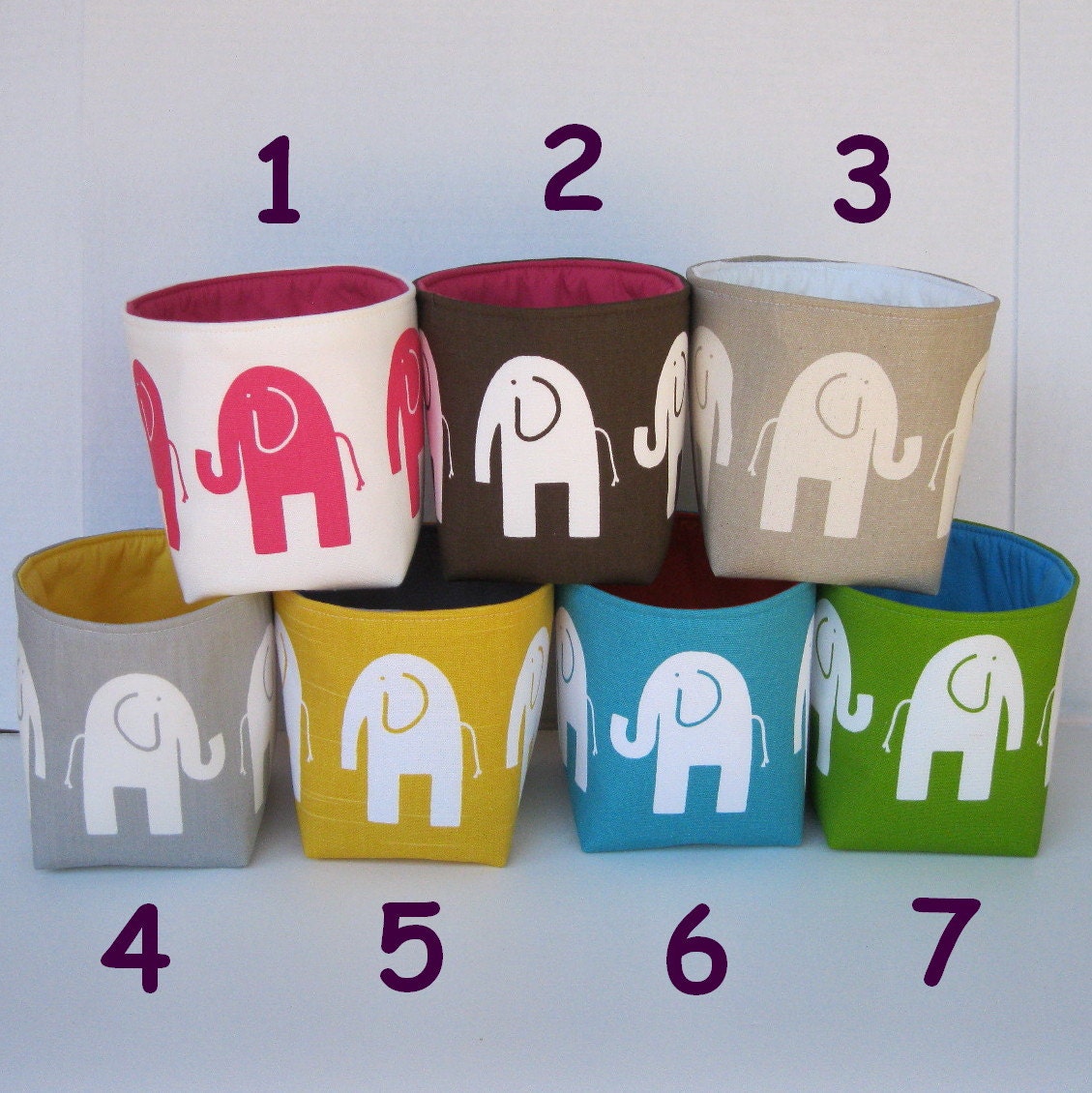 Storage and Organization - Mini Fabric Storage Container Organizer Bin- Ele Elephant -