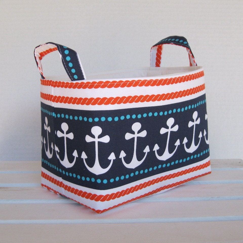 Storage and Organization  - Anchors Away - Fabric Organizer Bin Storage Container Basket