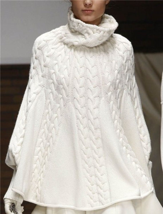 Hand Knit  Turtleneck Poncho  with sleeves Made from  Alpaca  Yarn  .Pick your color   Made to order.