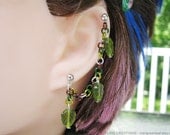 Green and brown leaf connecting cartilage chain earring or ear cuff - Elven Adornment