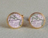 Washington DC Map Cufflinks Gold Vermeil Vintage Atlas Cuff links