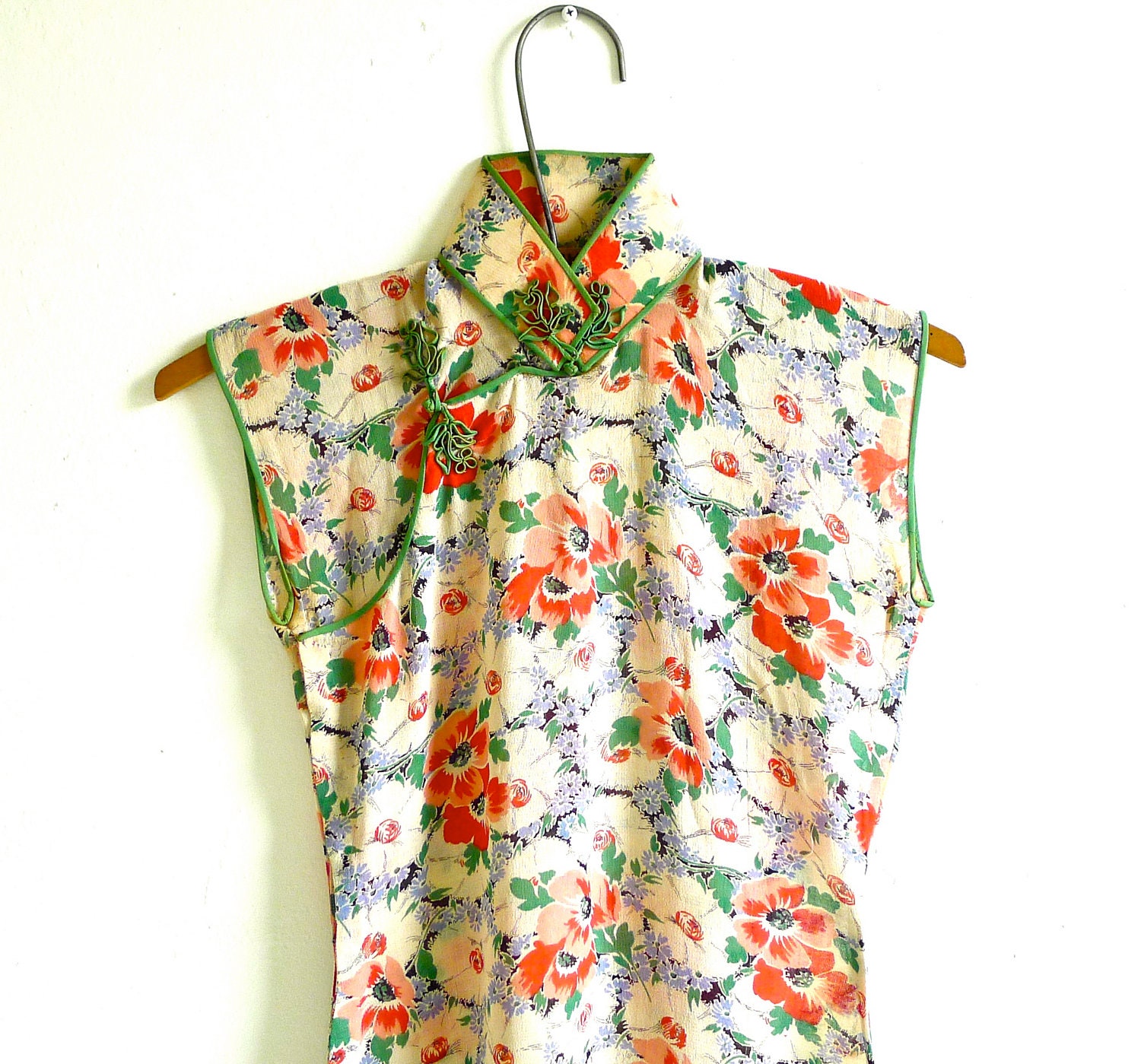 Vintage Chinese American 1930s Column Dress with Mandarin Collar