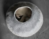 Cat Nap Cocoon / Cave / Bed / House / Vessel - Hand Felted Wool - Crisp Contemporary Design - READY TO SHIP Gray Cat Bubble