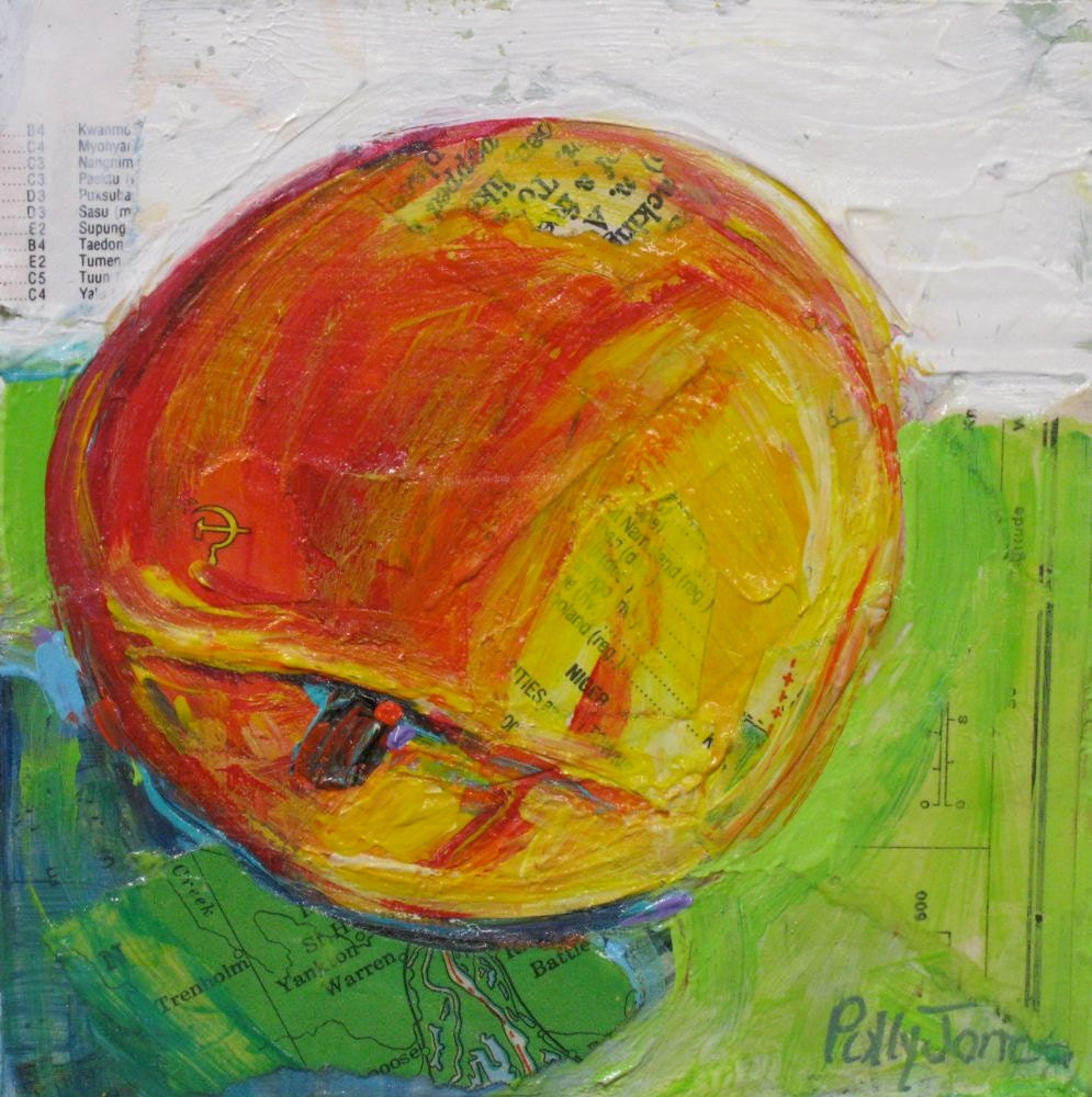 Nectarine original mixed media painting by Polly Jones
