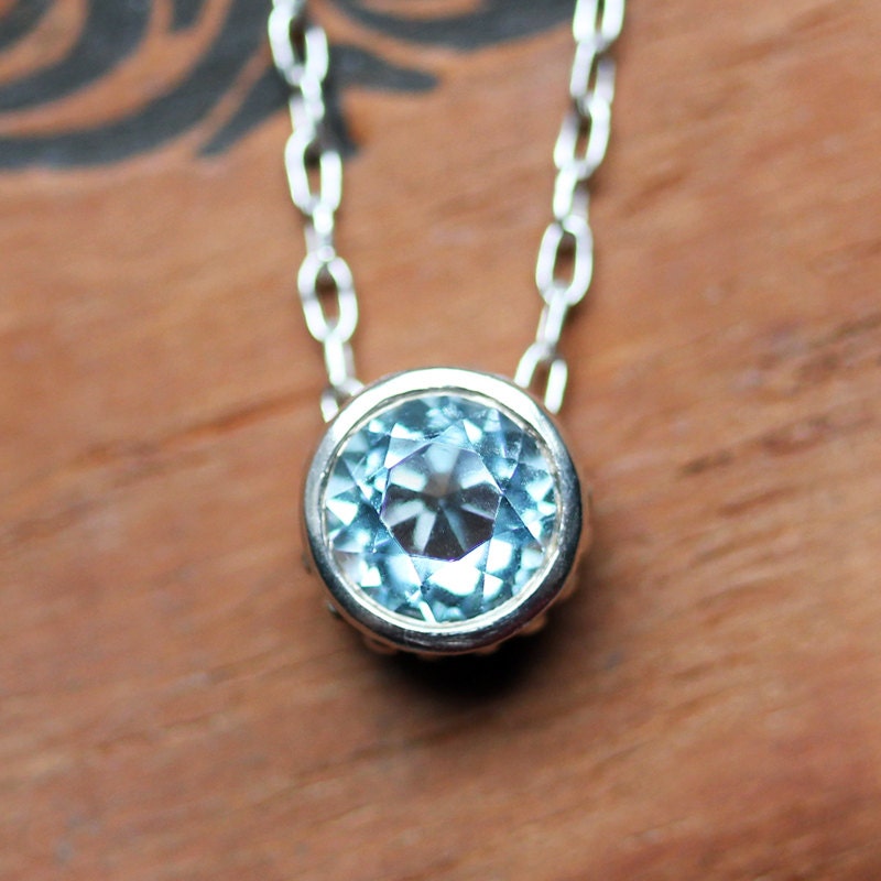 Sky blue topaz bezel necklace - solitaire necklace - December birthstone - artisan metalsmith - wrought collection