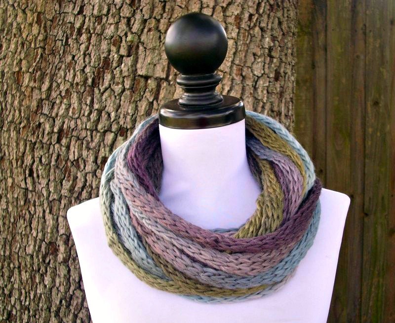 Knit Cowl - ICord Infinity Scarf Rope Cowl Scarf in Grumeti Plum and Sage - READY TO SHIP