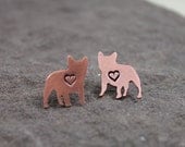 French Bulldog Post Earrings- Copper, Heart , Sterling Post