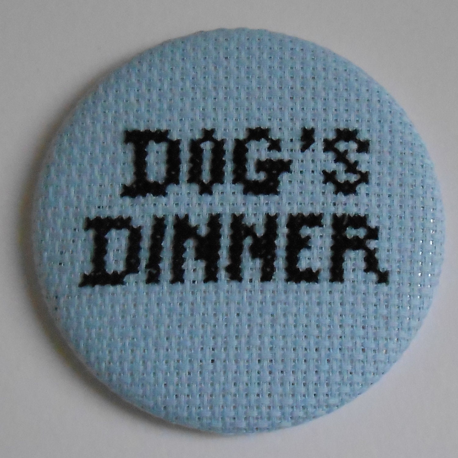 SALE Dogs Dinner Cross Stitch Pocket Mirror in Black on Pastel Blue - Rude Insult
