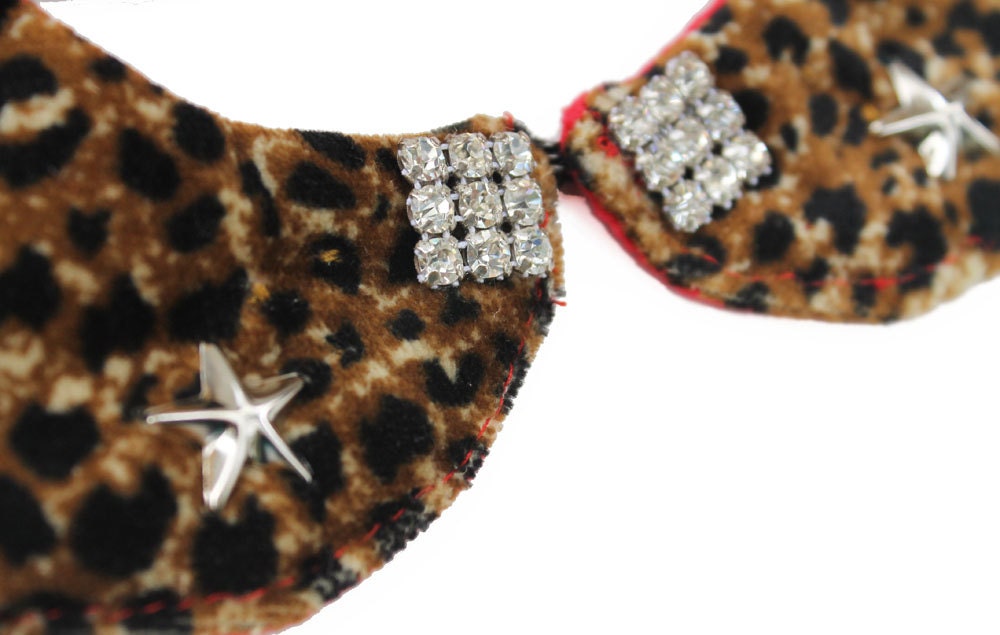 Reversible Leopard Print & Red Velveteen Collar with Vintage Embellishments