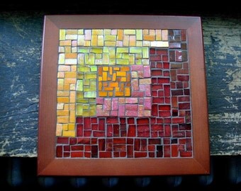 Asymmetric Log Cabin Mosaic Trivet in Dark Red and Orange