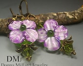 Handmade LAMPWORK EARRINGS FLORAL glass beads Donna Millard purple violet flowers vintaj  sra