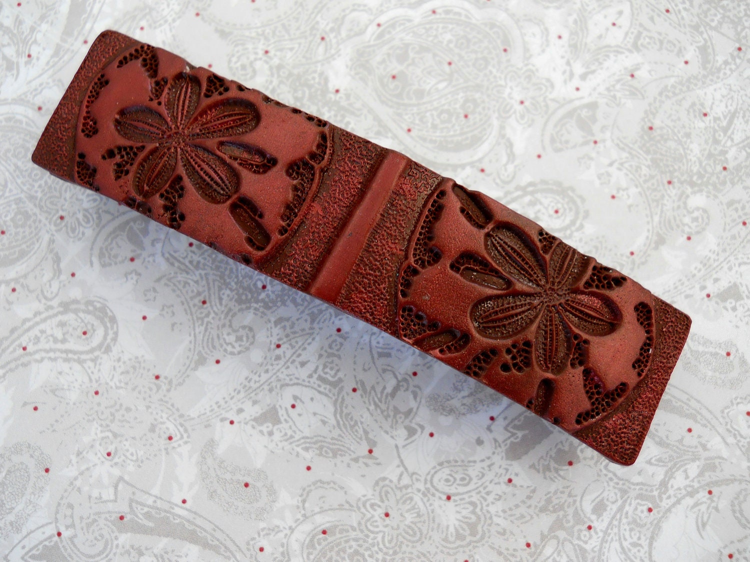 Polymer Clay Extra Large Barrette, Four Inches, Sand Dollar