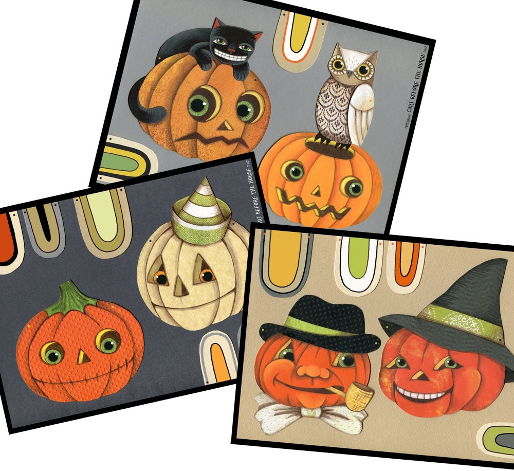 Halloween Pumpkin Jack O'Lantern Banner Garland Bunting Ornaments Decoration Original Folk Art  DIY