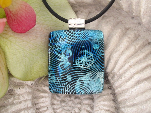 Dichroic Fused Glass Jewelry,  Blue Necklace,  Fused Dichroic Glass Pendant & Necklace  One Of a Kind - Fused Glass Jewelry 080712p100