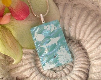 Ocean Necklace - Dichroic Jewelry - Dichroic Fused Glass Jewelry -  Necklace - Fish- Seal Life- Oceanography  112212p107