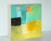 Yellow Abstract Painting - Blue Abstract - Canvas on Wood - Abstract on Wood