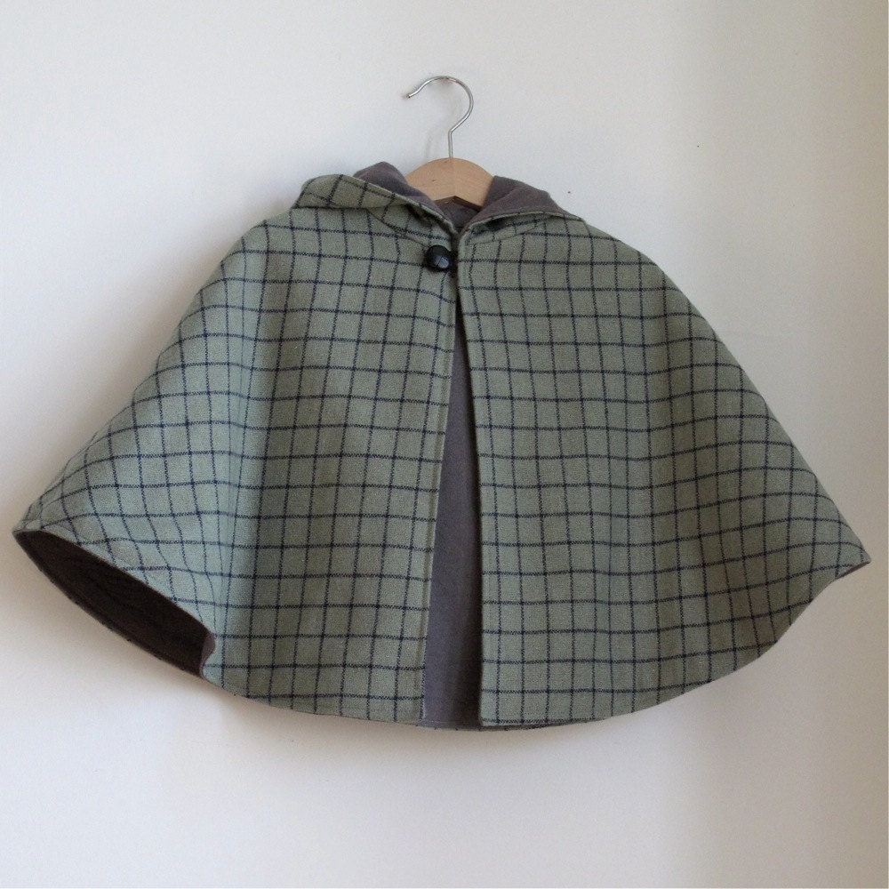 Sherlock Holmes Wool Detective Cape - Newborn, Baby, or Toddler Girls or Boys cape - sizes Newborn to 4T - cape, cloak, coat, jacket