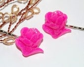 Hot Pink Flower Bobby Pins Womens Hair Accessory, Sale