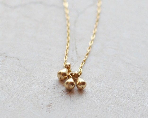 Honeydrops - three tiny golden teardrops gold filled chain necklace - dainty jewelry  gift for her
