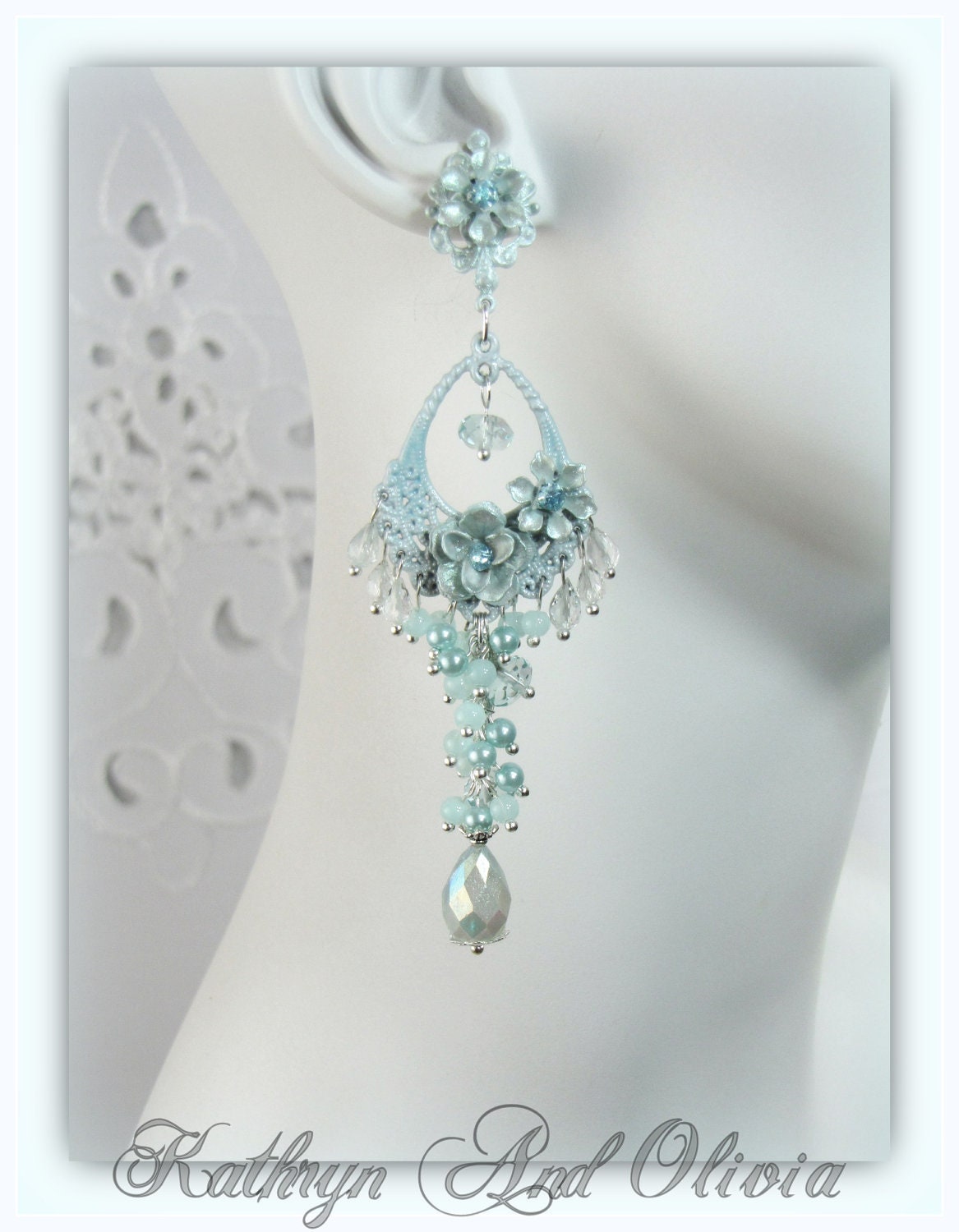 Aqua Blue Chandelier Earrings Available in many colors.