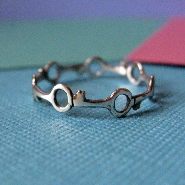 Tiny Key Circlet Ring Sterling Silver