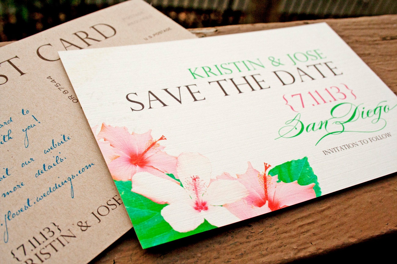 Hibiscus - Double Color Post Card - Save The Date - Design Fee