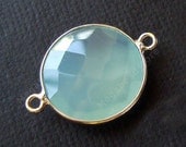 20mm (15mm Stone) Seafoam Aqua Chalcedony Sterling Silver Bezel Gemstone 2 loops F391S- 1 pc