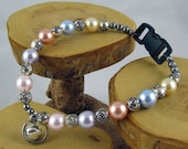 Romance pastel Multicolor Swarovski Pearl Kitty Cat Bling Beaded Collar complete with breakaway safety buckle bell and tag ring