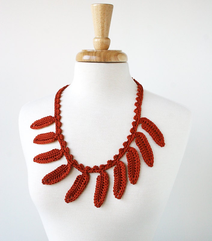 Fall Fashion - Silk Crochet Necklace / Lariat - Terra Cotta Rust Orange - Fiber Art Jewelry - ElenaRosenberg