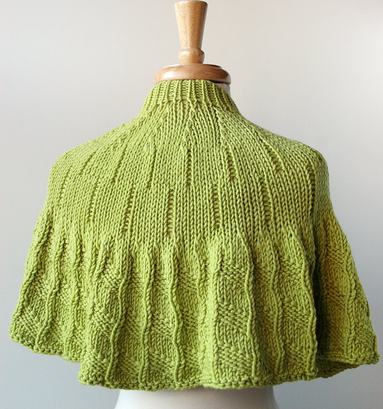 SAMPLE SALE - Women's Fashion - Knit Capelet / Wrap in Merino Wool - Chartreuse Green - ElenaRosenberg