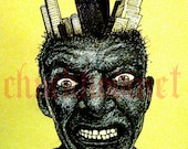 I hate the city life - Original Drawing - Ink Buildings Angry Lowbrow Surreal Anger Juxtapoz Yellow Black White Los Angeles New York Pop Art