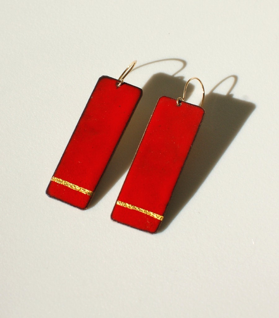 Enamel Jewelry - Red and Gold Earrings
